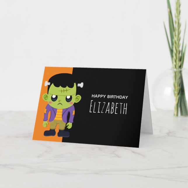 Green Frankenstein Monster Halloween Birthday Card (Front)