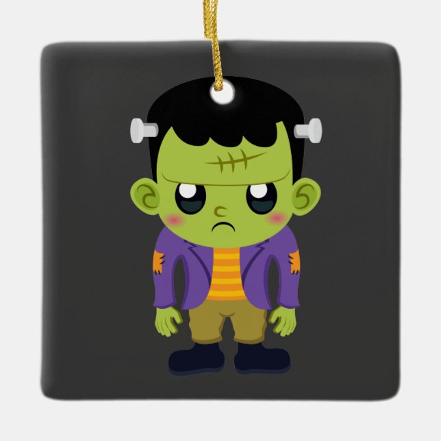 Green Frankenstein Monster Halloween Ceramic Ornament (Front)