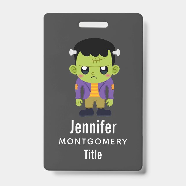 Green Frankenstein Monster Halloween ID Badge (Front)