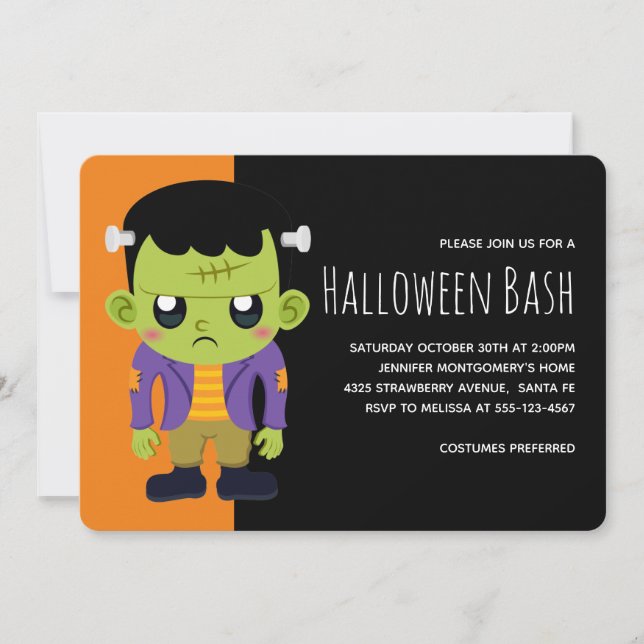 Green Frankenstein Monster Halloween Invitation (Front)
