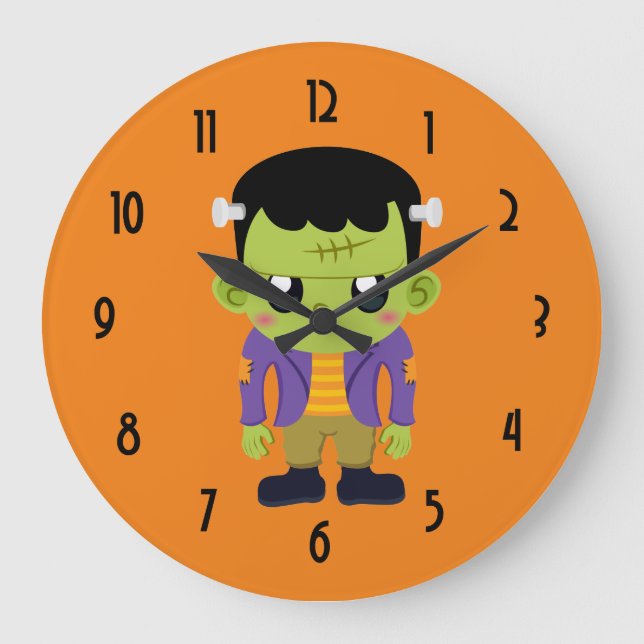 Green Frankenstein Monster Halloween Large Clock (Front)