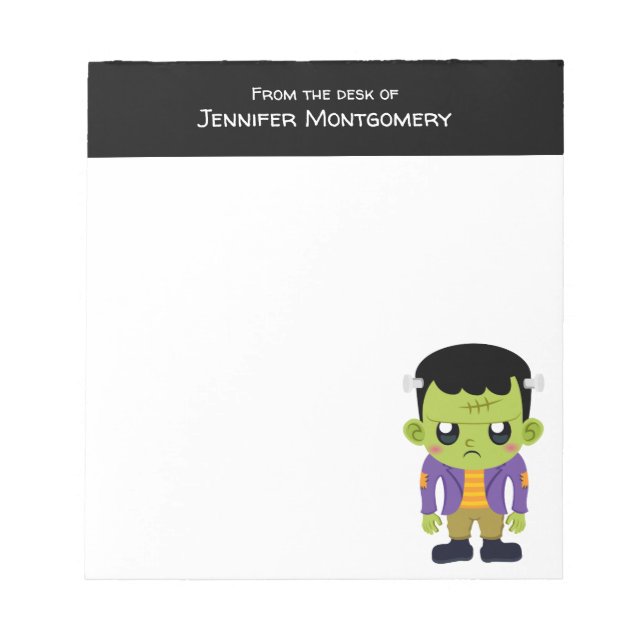 Green Frankenstein Monster Halloween Notepad (Front)