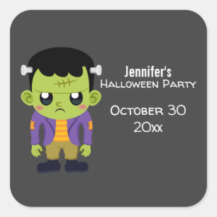Green Frankenstein Monster Halloween Party Square Sticker