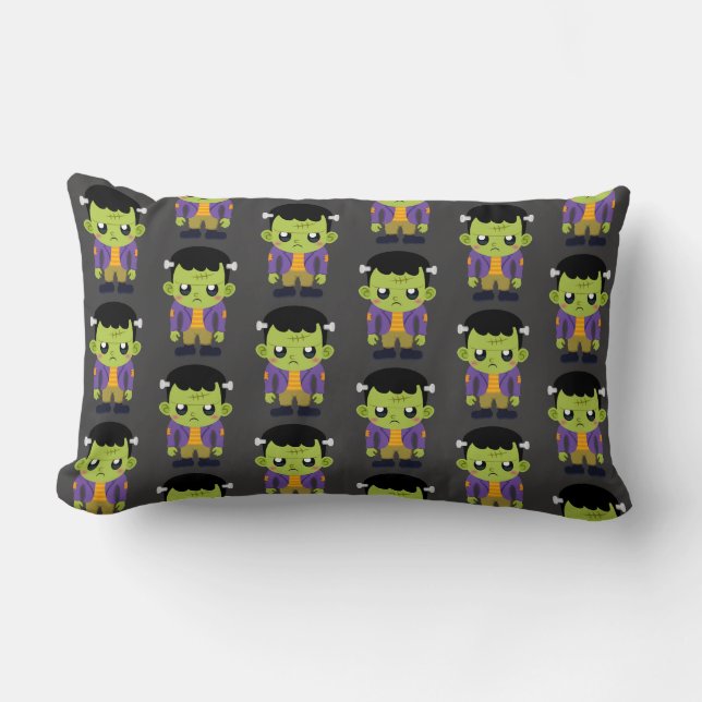  Green Frankenstein Monster Halloween Pattern Lumbar Cushion (Front)