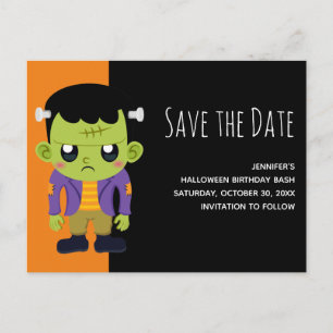 Green Frankenstein Monster Halloween Save the Date Invitation Postcard