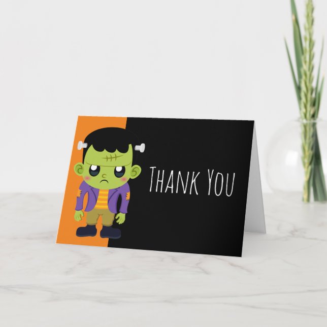 Green Frankenstein Monster Halloween Thank You Card (Front)