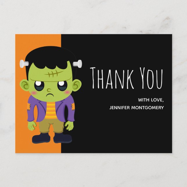Green Frankenstein Monster Halloween Thank You Postcard (Front)