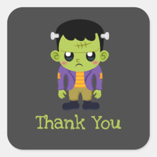 Green Frankenstein Monster Halloween Thank You Square Sticker