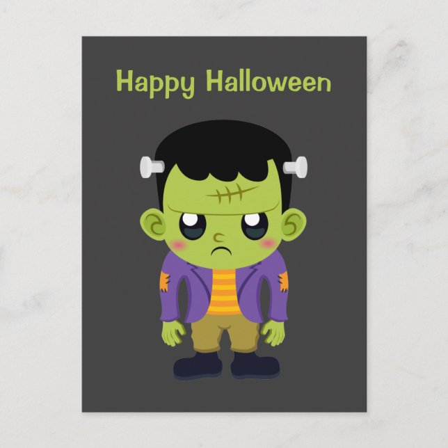 Green Frankenstein Monster Happy Halloween Postcard (Front)