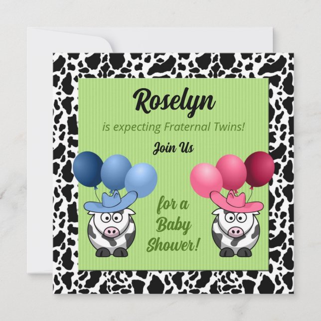 Green Fraternal Twins Baby Shower Invitation (Front)