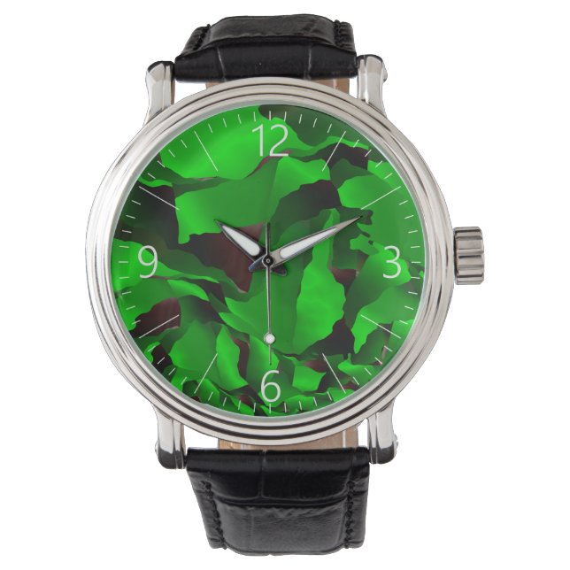 Green frayed abstraction watch (Front)