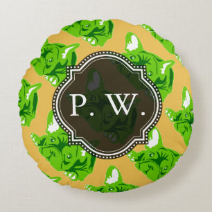 Green French Bulldog Round Cushion