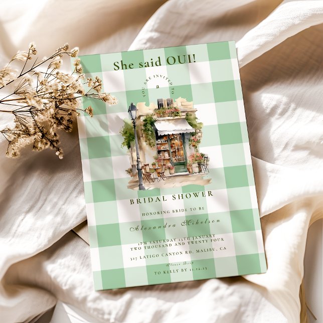 Green French Cafe Bridal Shower Invitation (Creator Uploaded)