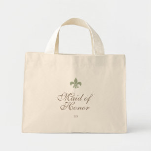 Green French Fleur de Lis Maid of Honour Initial Mini Tote Bag