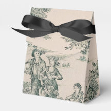 Green French Toile Canvas Party Favour Box 