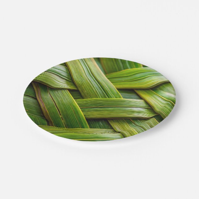 Green Fresh Bamboo Weave  Paper Plate (Angled)