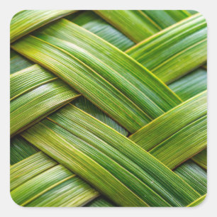 Green Fresh Bamboo Weave Square Sticker