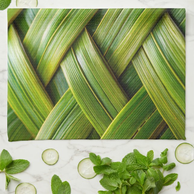 Green Fresh Bamboo Weave  Tea Towel (Folded)