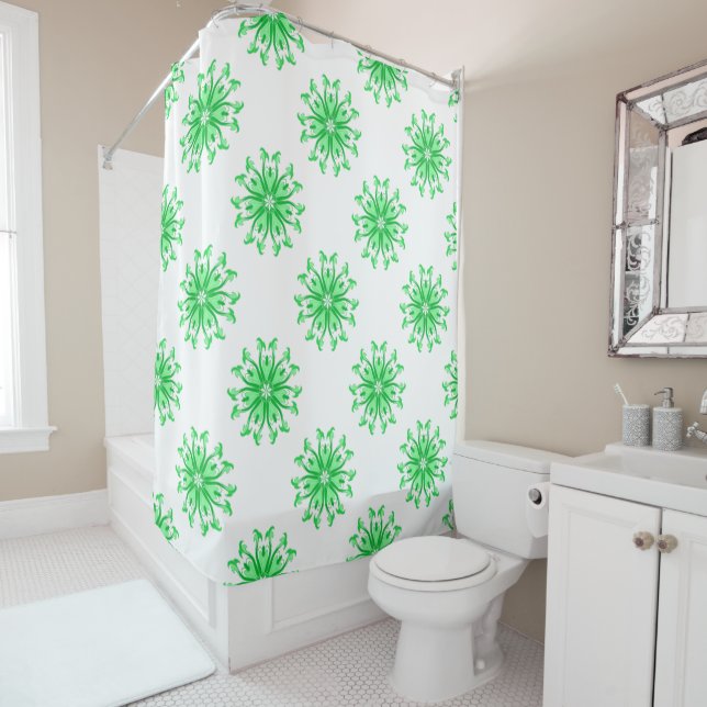 Green fresh floral pattern shower curtain (In Situ)