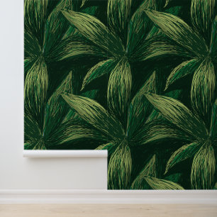 Green Fresh Nature Cool Modern Foliage Drawing Wallpaper