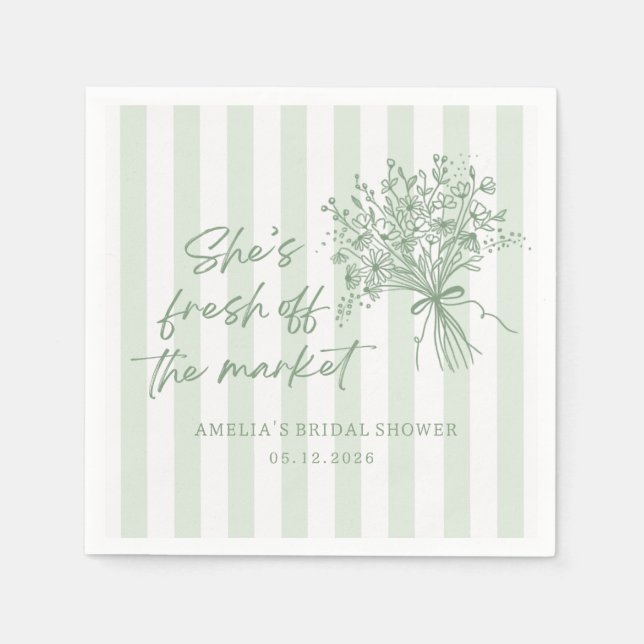 Green Fresh Off the Market Bridal Shower Napkin (Front)