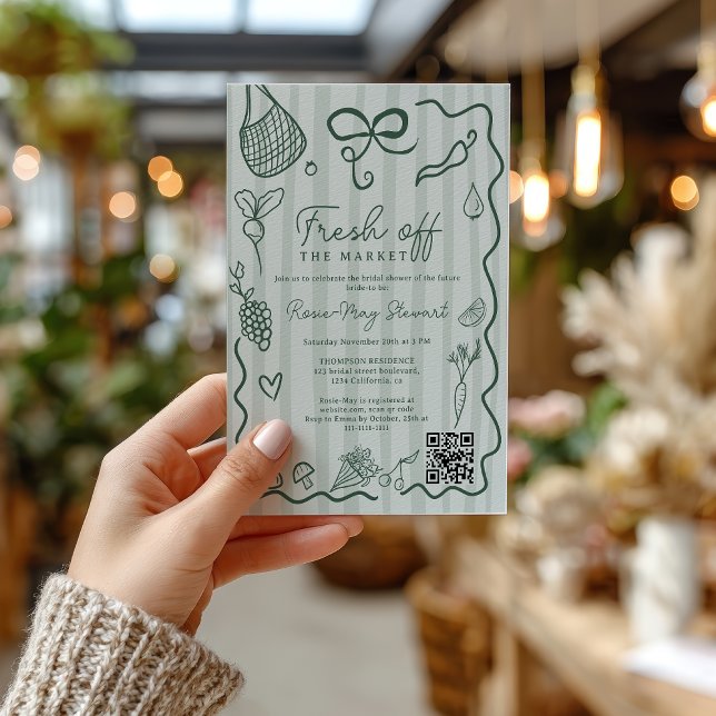 Green Fresh Off the Market Hand Drawn QR Bridal Invitation (Green Fresh Off the Market Hand Drawn QR Bridal Invitation)