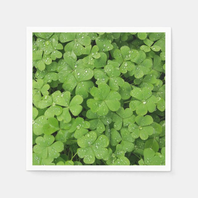 Green fresh shamrock, lucky St. Patricks clover Napkin (Front)