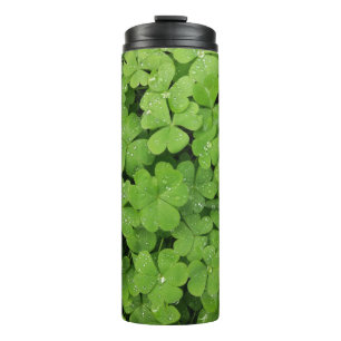 Green fresh shamrock, lucky St. Patricks clover Thermal Tumbler