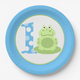 Green Frog 1st Birthday Boy First Party Plate