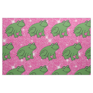 Green Frog Amphibian Animals Pink Glitter Fabric