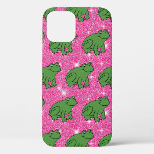 Green Frog Amphibian Animals Pink Glitter Fantasy iPhone 12 Case