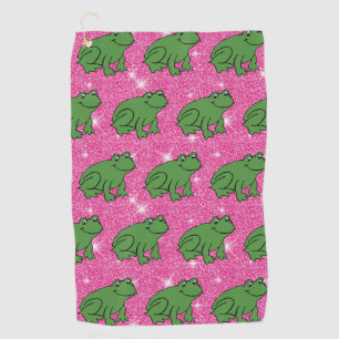Green Frog Amphibian Animals Pink Glitter Fantasy Golf Towel