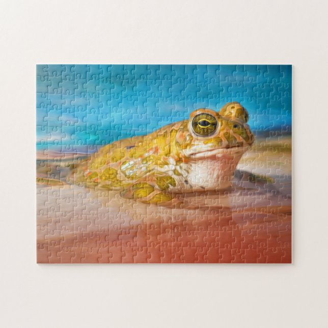 Green Frog Amphibian in Water Photo Painting Jigsaw Puzzle (Horizontal)