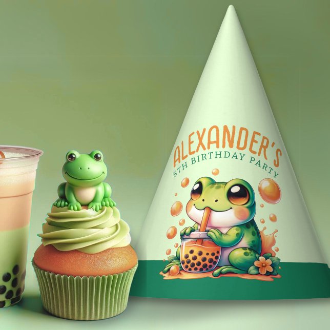 Green Frog and Orange Boba Bubble Tea Party Hat (Creator Uploaded)
