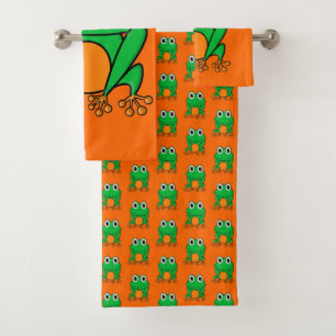 Green frog bath towel set