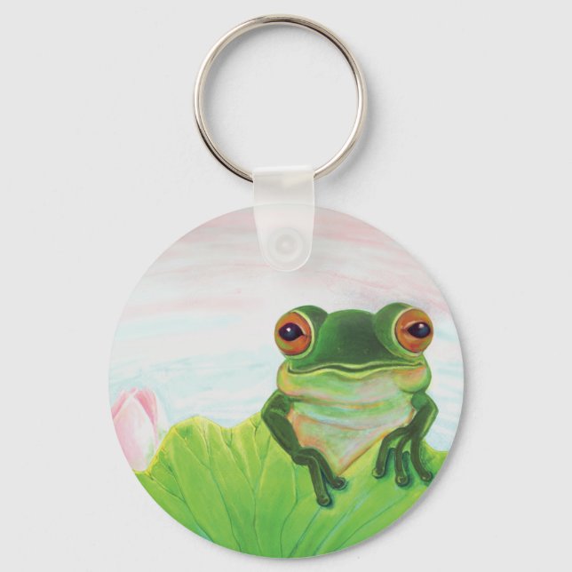Green Frog behind the lily pad keychain (Front)