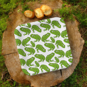 Green Frog Cartoon Paper Plate