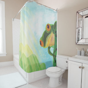 Green Frog catching some rays  Shower Curtain