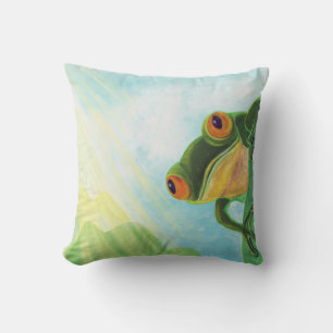 Green Frog catching sunrays Cushion