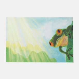 Green Frog catching sunrays  Doormat