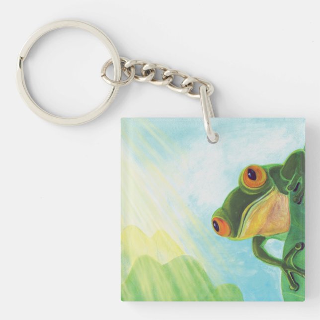 Green Frog catching sunrays  Key Ring (Front)