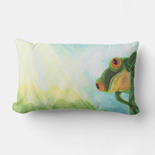 Green Frog catching sunrays Lumbar Cushion