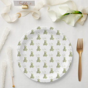 Green Frog Cute Whimsical Baby Shower Paper Plate
