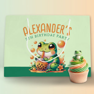 Green Frog Drinking Orange Boba  Large Gift Bag
