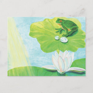 Green Frog Enjoying Sun Rays Illustration Holiday Postcard