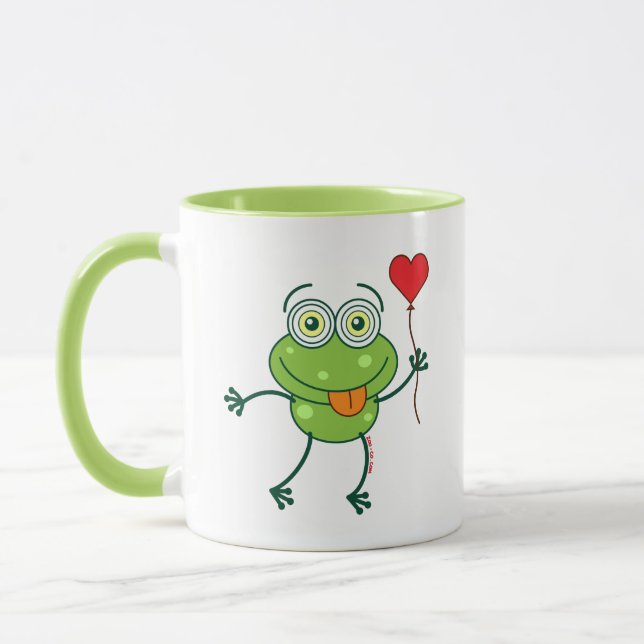 Green frog falling madly in love mug (Left)