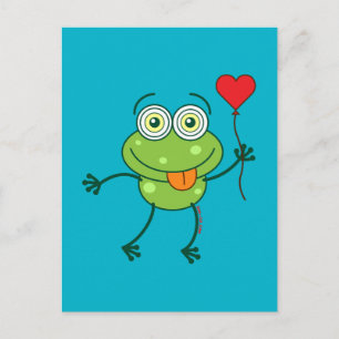 Green frog falling madly in love postcard