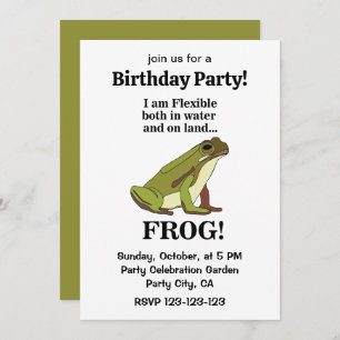 Green Frog Funny Birthday Party Invitation