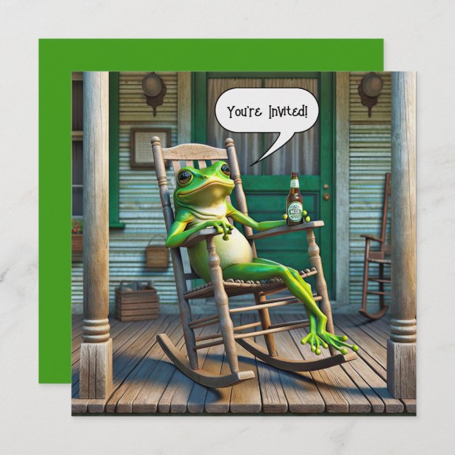 Green Frog Getting Birthday Party Invitation (Front/Back)