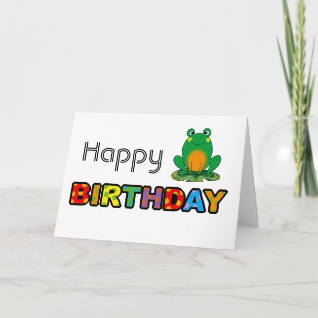 Green frog happy birthday card (Front)